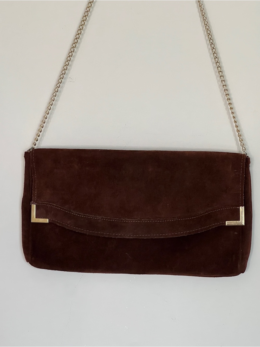 Vintage Brown Leather Suede Chain Strap Shoulder Bag